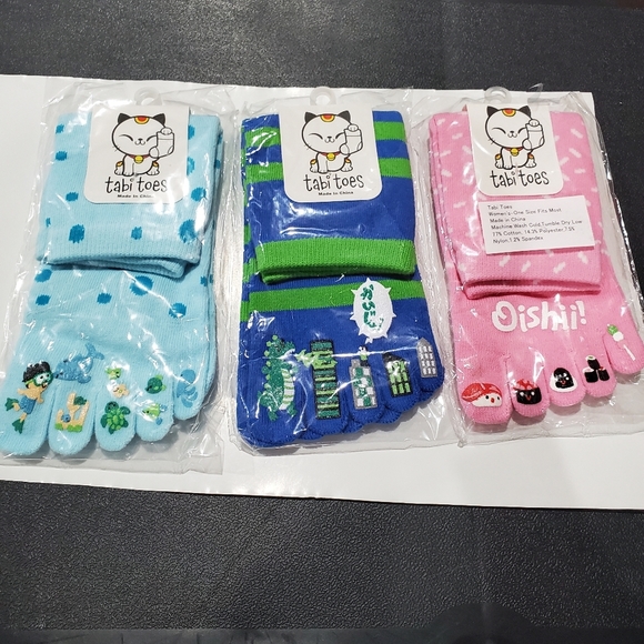 Lot of 3 pairs 5 finger Socks Sox Sushi Godzilla Boy Diver MIX - Picture 15 of 16